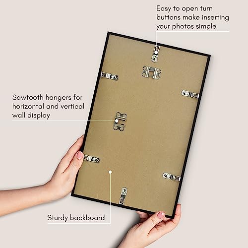 Americanflat 8.5x14 Picture Frame with Shatter-Resistant Glass - Streamline Collection - Thin Border Picture Frame for Wall Display - Hanging Hardware Included - Black