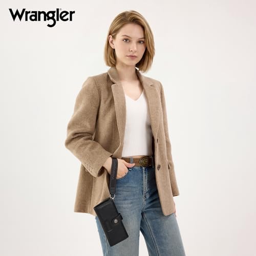 Image of Montana West X Wrangler Black Minimalist Wallet for Women Ladies Female Card Cases & Money Organizers Wristlet with Wallet Large Clutch with Coin Purse Smooth Zipper and Rfid Lining