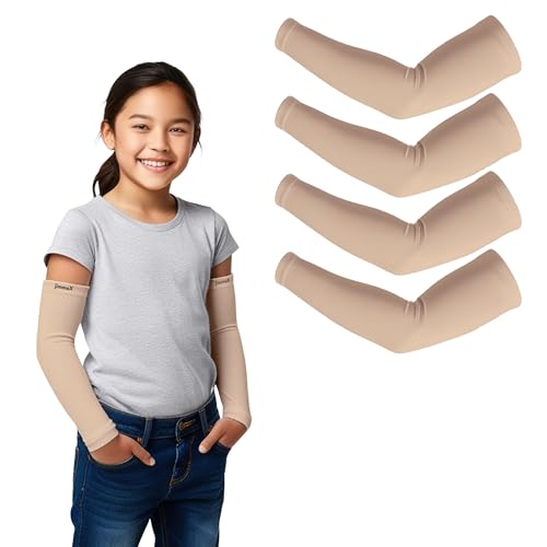Image of Kids Arm Sleeves - Protective Arm Covers for Boys & Girls, Ages 5-13, UV Sun Protection, Perfect for Sports, Cycling, Running, and Outdoor Activities