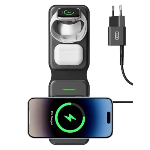 INIU Cargador Inalambrico 3 en 1 de Viajar, Base de Carga Magsafe 15W Carga Rapida para iPhone 16 15 Pro MAX 14 13 12 y Apple Watch Series 9 8 7 6 5 4 3 SE Ultra, AirPods Pro 4 3 Pro 2 ECC.