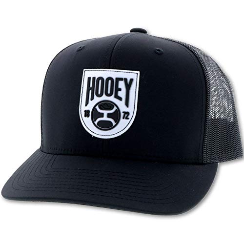 HOOEY Crest 6-Panel Adjustable Trucker Hat with Logo Patch Black White