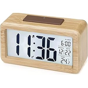 aboveClock Réveil Numérique, Réveil Matin LCD Horloge Digitale avec Affichage Date, Température, Fonction Snooze, Horloge Numérique Alimenté par Batterie【3 Piles AAA Nécessaires】（Bambou）