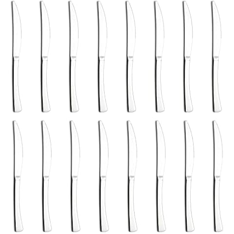 BEWOS Tafelmesser Set 16 Stück, 22,5cm (8,9’’) Quadratischer Griff Messer, Buttermesser, Tafelmesser aus Edelstahl, hochglanzpolierte Messer, Tafelmesser für Haus, Restaurant, Hotel, spülmaschinenfest Cover