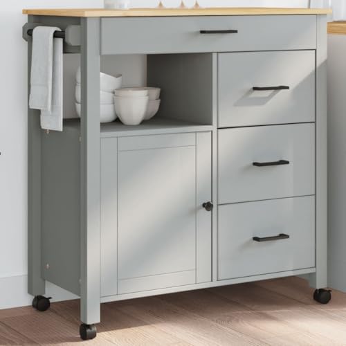 Gecheer Carrito de Cocina Monza Madera Maciza de Pino 84x40x90 cm,Carrito verdulero para Cocina,Carrito Auxiliar Multiuso,Carros de Servicio,RY-8
