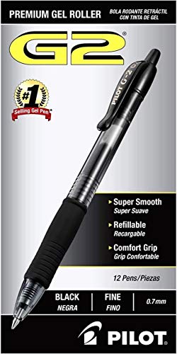 PILOT G2 Premium Refillable & Retractable Rolling Ball Gel Pens, Fine Point, Black Ink, 12-Pack (31020) (Black, 1-Pack (Dozen Box))