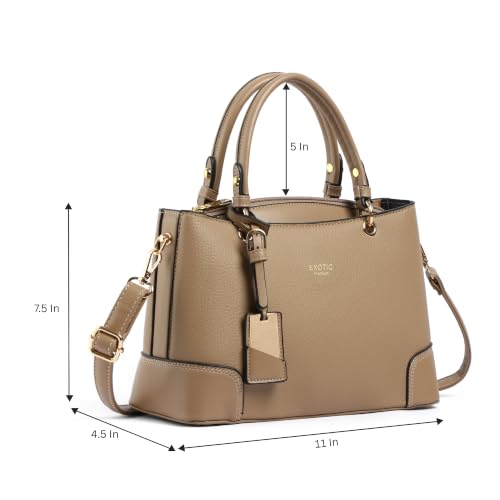 Image of EXOTIC Premium Caramel Edge Structured Handbag for Women | Dual Tone Satchel Bag | Multi-Compartment | Top Handle with Adjustable Sling Strap | Textured PU Leather