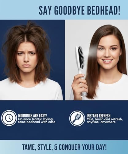 Image of Anti-Frizz Spray Hair Brush with Built-in Water Mister, Refillable Detangling Brush for Quick Styling, Smooth Hair Finishing, and Convenient Travel Use