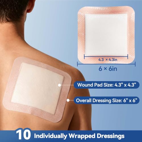 Image of Dimora Silicone Super Absorbent Wound Dressings - Gentle Adhesive Bandages with Ultrasorb Polymer,Heavy Exudate Wound Care Pads 6 inchX 6 inch 10 Packs