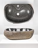 Steinwaschbecken 50 cm oval mit Hahnloch Bad WC Garten Flussstein Aufsatz-Waschbecken Handwaschbecken WOHNFREUDEN
