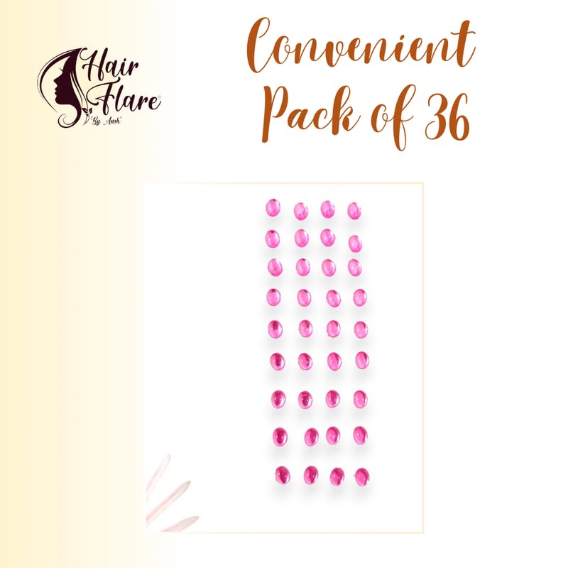 Image of Hair Flare Shimmering Oval Hair Stickers: Easy Stick-On Hair Accessories, 36 Pieces per Pack 2869 BabyPink