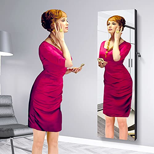 AOOU Jewelry Organizer Jewelry Cabinet,Full Screen Display View Larger Mirror, Full Length Mirror,Large Capacity Dressing Mirror Makeup Jewelry Armoire,Brown