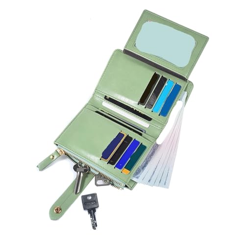 Purse Ladies PU Leather Short Folding Purse Vertical Double Zipper Women's Wallet for Change，Credit Card(Red)3