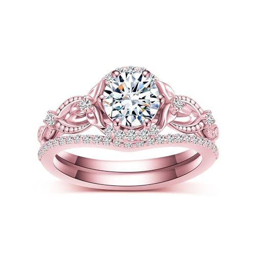 Infinity Engagement Ring Sets With Leaf, 10K 14K 18K Real Gold Moissanite Wedding Ring Set GRA Certified for Women Gift for Anniversary Wedding2
