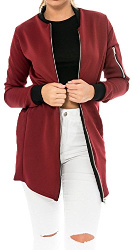 EUDOLAH Femme Blouson Veste Longue Uni a Fermeture Eclair L Bordeaux