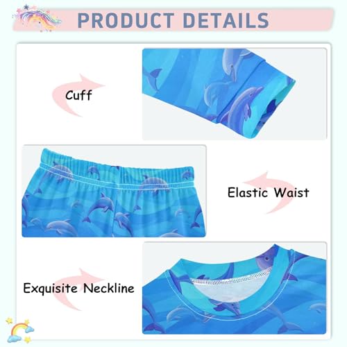 Pajama Sets Long Sleeve Blue Dolphins Swimming Pattern Soft Comfy Sleepwear 2 Piece PJS 3-8T4