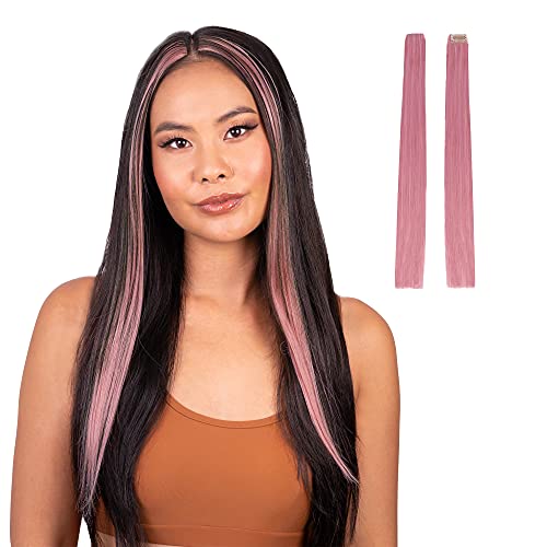 INH Hi-Lites Rose Gold | Colored Hair Extensions Vegan Clip In Pink Hair Extensions For Women - 2 pieces, 20 inch