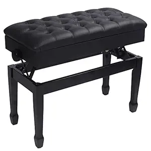 AKVOMBI Adjustable Duet Piano Bench with Storage, Heavy Duty Double Piano Benches with Leather Cushion, Black Piano Bench for Adults, 13.8