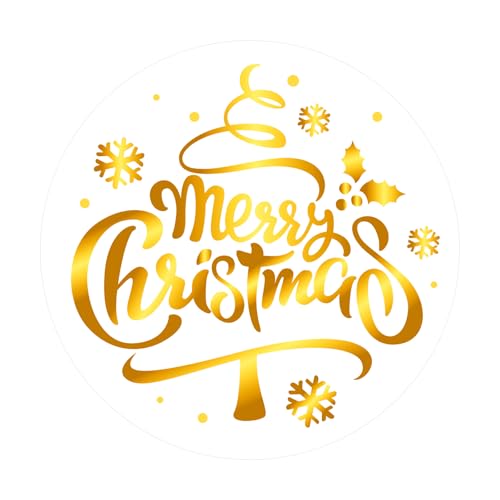 Fukaisu 120pcs Étiquettes Autocollantes Noël, 5cm Rondes et Autocollantes Joyeux Noël pour Emballages Cadeaux Cartes Enveloppes et Décorations (Blanc, Or)