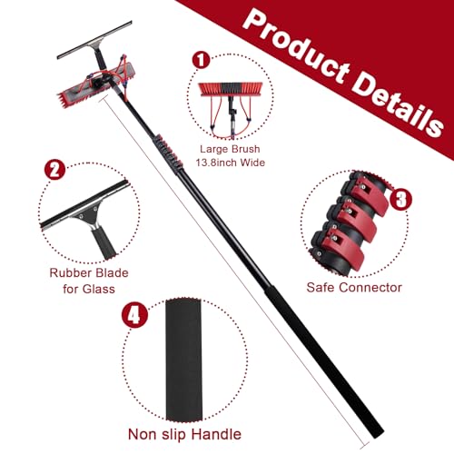 Image of 30ft Long Reach Solar Panel Cleaning Brush Kit, Telescopic Water Fed Pole, Squeegee & 2 Dusting Brushes for Window Outdoor Roof Cleaner Kit