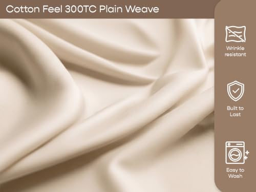 Image of SleepyCat 300 TC Cotton-Soft Microfiber Bedsheet with 2 Pillowcases|Wrinkle-Free|300 TC Plain Weave|No Creases, No Shrinkage|No Colour Fading|150 GSM|Cream|Fits Mattress Upto 8 Inches|Double