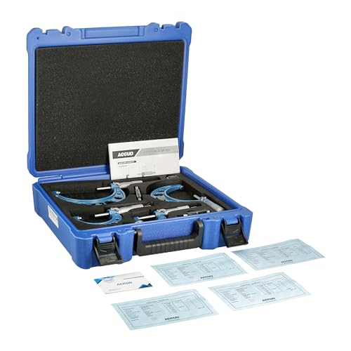 Outside Micrometer Set, 4 Pieces 0-1", 1-2", 2-3", 3-4", 0.0001" Graduation, Ultra-Precision Machinist Tools, Carbide Tips, Vernier Scale, Ratchet Stop, Includes Case
