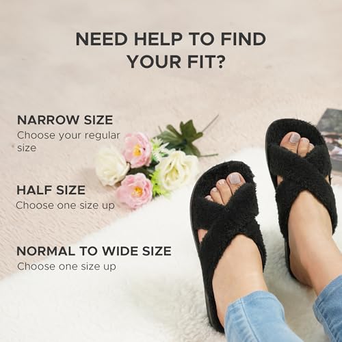 AEROTHOTIC Fuzzy Slippers Cute Fluffy Outdoor & Indoor Non-Slip Sole Orthopedic Slippers For Women Comfy Cross Band Arch Support Heel Cup Open Toe Winter Ladies Slides Shoe3