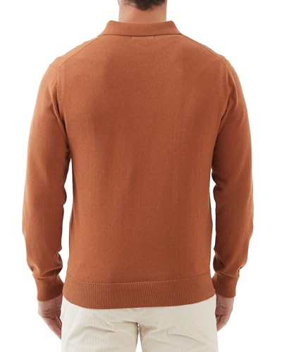 Image of Kallspin Mens 100% Cotton Polo Sweater Long Sleeve Button Down Knit Pullover Relaxed Fit Collared Casual Tops