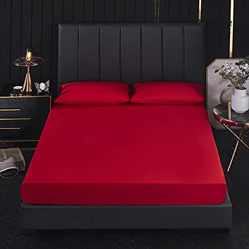 Lygooh Waterproof Mattress Protector Cover Bed Cover Super Soft 14 Inches Deep Pocket Polyester Washable Solid Color Fitted Sheet For Pets Kids Adults (Red, Twin) #TOP1