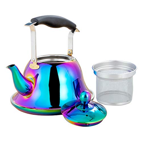 ROYDOM Whistling Tea Kettle with Infuser Stainless Steel Teapot Rainbow Teakettle for Stovetop Induction Stove Top Fast Boiling Heat Water Cute Tea Pot 2 Quart 68 Ounce