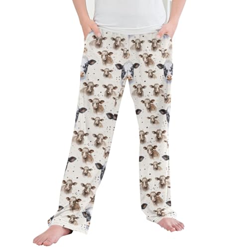 Cute Cow Long Pajama Pants Elastic Waist PJ Bottoms with Pockets S A113310