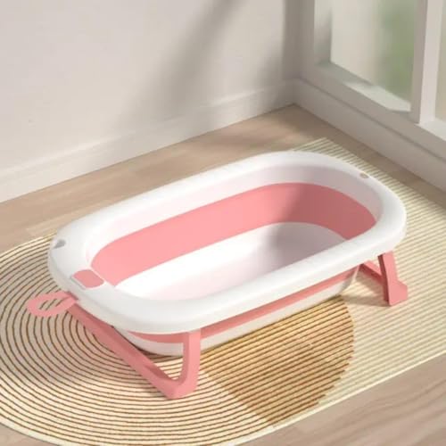 Image of Foldable Baby Bath Tub for Newborn to 5 Years | Portable Infant & Toddler Bathtub with Non-Slip Base & Drain Plug | Space Saving Baby Bath (Pink)