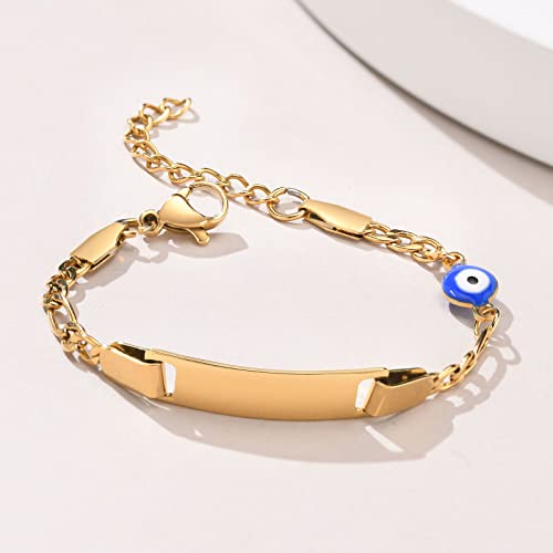 MEALGUET Custom Birthstone Child Bracelet : Gold Plated Stainless Steel Personalized Name Bar Name ID Bracelet for Children Toddler Girls from Mom Grandma, Birthstone Jewelry Gift,Nickel free4