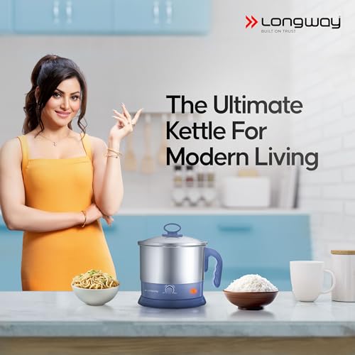 Image of Longway Multipurpose Electric Kettle 1.5 litre, 3 Heating Modes Stainless Steel Body with Glass Lid, kettle for hot Water, Milk, Tea and Coffee, Noodles, Soup, Rice, Egg Boiling | Gray & Silver