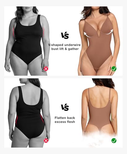 Image of Popilush The Bodysuit for Women Tummy Control Shapewear Deep V Neck Backless Body Suits for Women Thong Tank Tops