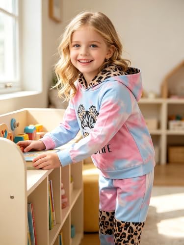 Image of Kid Toddler Girl Clothes - Tie Dye Hoodie Sweatshirt Girl Outfits Pullover Jogger Hooded Sweatpant Set