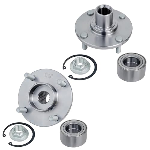 Image of Detroit Axle - Front Wheel Bearing Hubs Brake Kit for 2000-2004 Ford Focus | [Not for SVT Models] Drilled Slotted Brake Rotors Ceramic Brake Pads Wheel Bearing Hubs Assembly 2001 2002 2003 Replacement