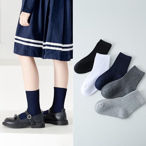 Epeius Unisex Kids Crew Socks Toddler Boys Dress Socks Soft Cotton Seamless School Socks For Girls Ribbed Uniform Socks 3-5 Years Navy 5 Pack thumb #4