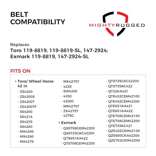 Image of 119-8819 Toro Belt Replacement, Length 113 inch, Heavy-Duty Aramid Cord Replacement for Toro Timecutter 42 Inch Deck Belt, Compatible with 147-2924 SS 4200 4225 SS4235 SS4260 Exmark Quest Zero Turn Mowers