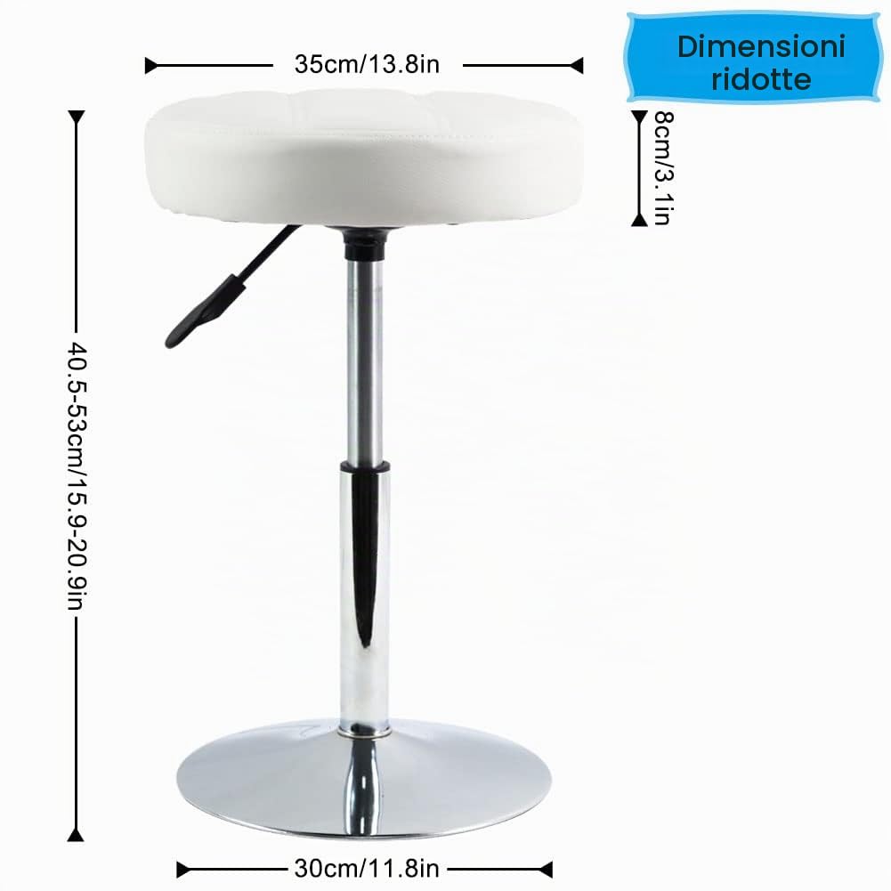 FURWOO Sgabello sedia da massaggio rotonda da salone in pelle PU Sgabello girevole regolabile Barbiere Salone di bellezza Sedia da bellezza per unghie Sgabello basso da bar Piccolo (bianca)
