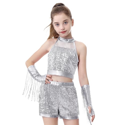 LOLANTA Hip Hop Dance Outfits for Girls Sequin Dance Outfit
