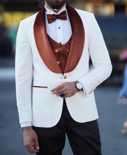 Mens Suit Slim Fit - 3 Piece Suits for Men Floral Jacquard Tuxedo Suits Shawl Collar Wedding Prom Suits 5