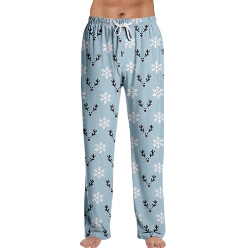 WENKOMG1 Xmas Pajama Pants for Family - Soft Lightweight Pajama Lounge Sleep Pants with Pockets Pajamas Unisex Cotton Fashion Men Clothes Night Pyjamas (XL - Sky Blue)