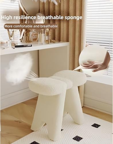 Creative Butterflies White Stool - Solid Wood Makeup Chair with High-Density Cushion & Bow Design | No Assembly Vanity Seat for Bedroom, Dressing Table, Entryway - Ideal for Women