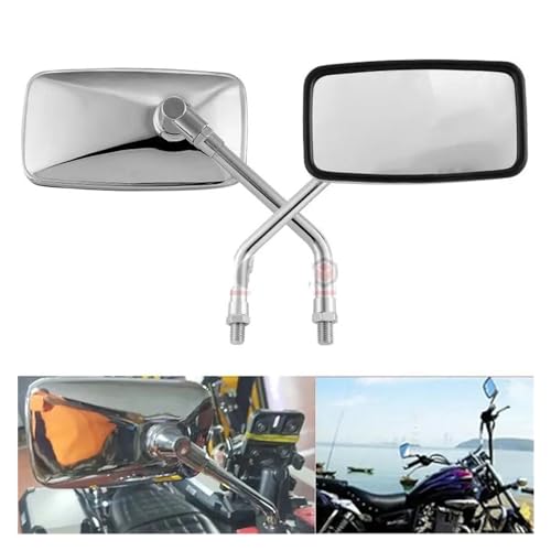 Espejo retrovisor de moto rectangular de aluminio cromado universal 8mm 10mm 2 uds 3