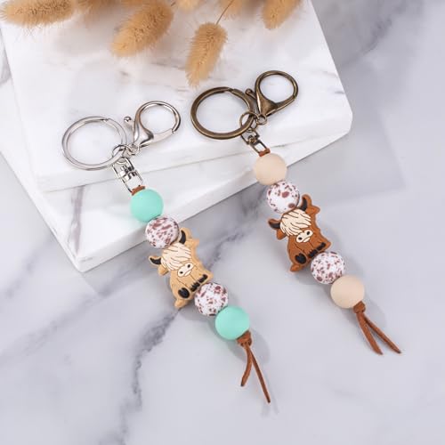 Highland Cow Gifts Cute Keychain Beads Highland Cow Keychain for Car Key Chain Highland Cow Lovers Gifts - Image 5