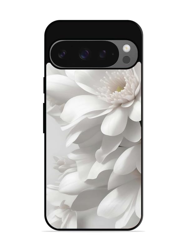 Leeon Printed Case for Google Pixel 9 | HD Print of Soft Focus Purity White Flower | Metal Back + Soft TPU Edges | 360° Full Protection Case