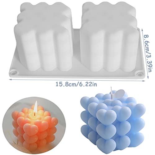 Lsleva 2 Cavity Heart Bubble Cube Silicone Candle Mold, Diy 3D Geometric Bubble Mold For Candle Making Resin Soap, Overlapping Heart Molds For Valentine's Day Gifts Home Decor #TOP1