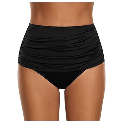 OverDose Damen Plus Größe Badehose Frauen hoch taillierte Badehose Geraffte Bikini Hosen Schwimmen Shorts Swim Shorts (Black,M) 5 OverDose Damen Plus Größe Badehose Frauen hoch taillierte Badehose Geraffte Bikini Hosen Schwimmen Shorts Swim Shorts (Black,M)