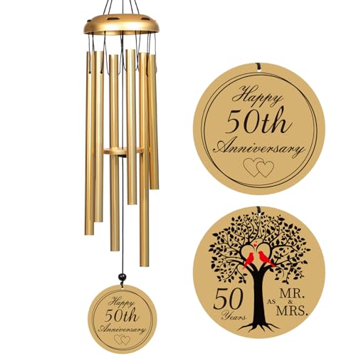 50th Anniversary Wedding Gifts, 50th Golden Wind Chime, Happy 50th Anniversary Romantic Presents...