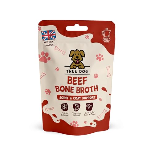 True Dog Beef Bone Broth Powder 100% Pure Broth Protein Powder for Cats & Dogs | Joint Digestion & Gut support | Makes 2ltrs | High in Type II Collagen | 20 Servings 60g